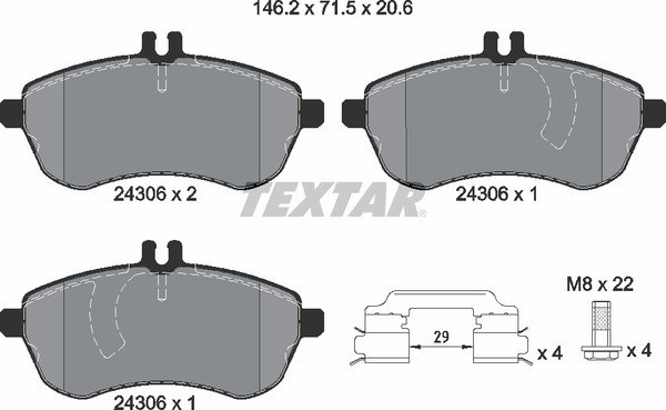 Колодки передние с противошумной пластиной Q+ MERCEDES-BENZ TEXTAR 2430602