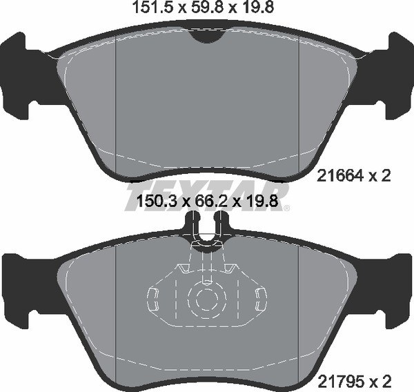 Колодки передние с противошумной пластиной Q+ MB W202/210 TEXTAR 2166404