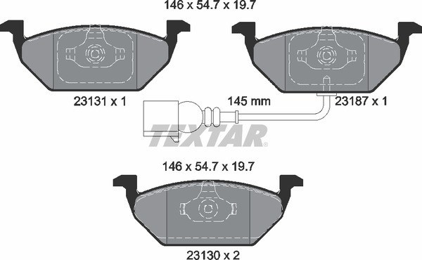 Колодки передние с противошумной пластиной Q+ AD A3 VW G4 с датчиком TEXTAR 2313101