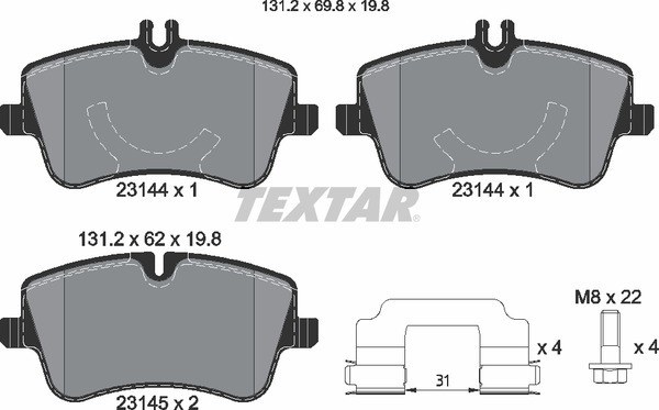 Колодки передние с противошумной пластиной Q+ MB W203 TEXTAR 2314401