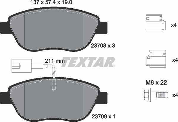 Колодки передние с противошумной пластиной Q+ FIAT Bravo 07- TEXTAR 2370802