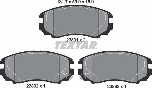 Колодки передние с противошумной пластиной Q+ HYUNDAI TUCSON/SONATA/ELANTRA KIA SPORTAGE/MAGENTI TEXTAR 2389101