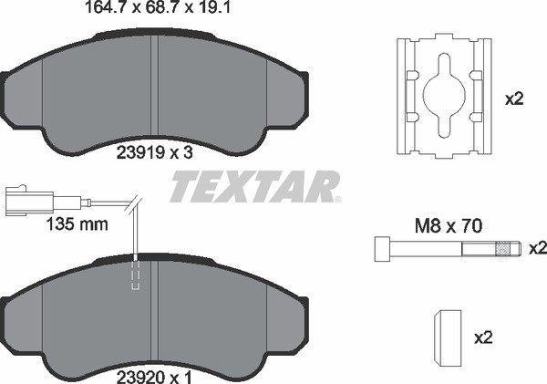 Колодки передние с противошумной пластиной Q+ FIAT Ducato/CITROEN Jumper TEXTAR 2391901