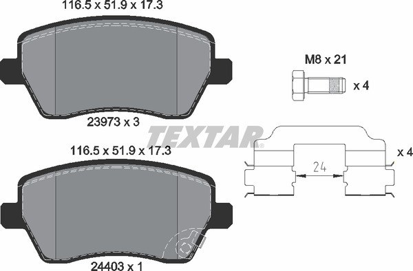 Колодки передние с противошумной пластиной Q+ SUZUKI SWIFT /OPEL AGILA 08- TEXTAR 2397302