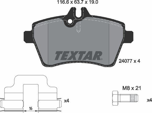 Колодки передние с противошумной пластиной Q+ MB W169 (A) W245 TEXTAR 2407701