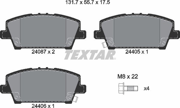 Колодки передние с противошумной пластиной Q+ HONDA CIVIC 5D 06- TEXTAR 2408701