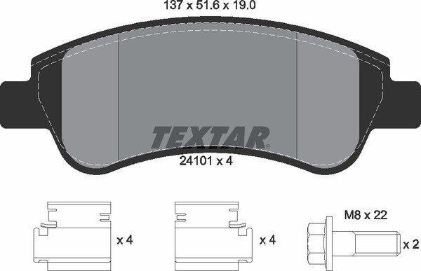 Колодки передние с противошумной пластиной Q+ PEUGEOT206/307/ Berlingo/PEUGEOT Boxer (зад) TEXTAR 2410101