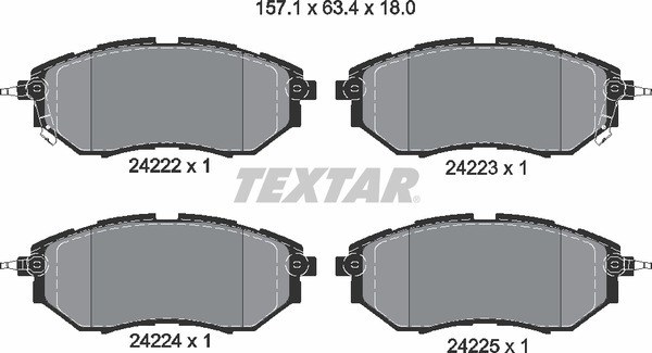 Колодки передние с противошумной пластиной Q+ SUBARU Forester 13>/Legacy 03>/Tribeca 05> TEXTAR 2422201