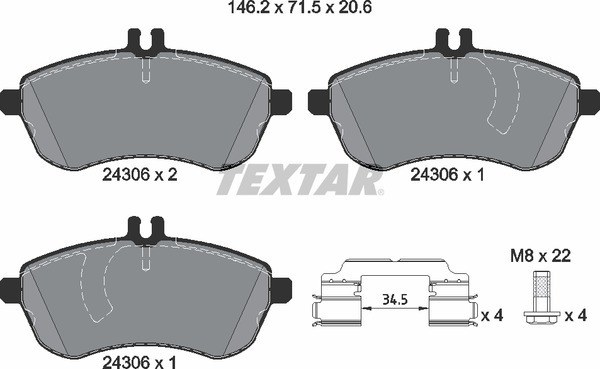 Колодки передние с противошумной пластиной Q+ MB W204 TEXTAR 2430601