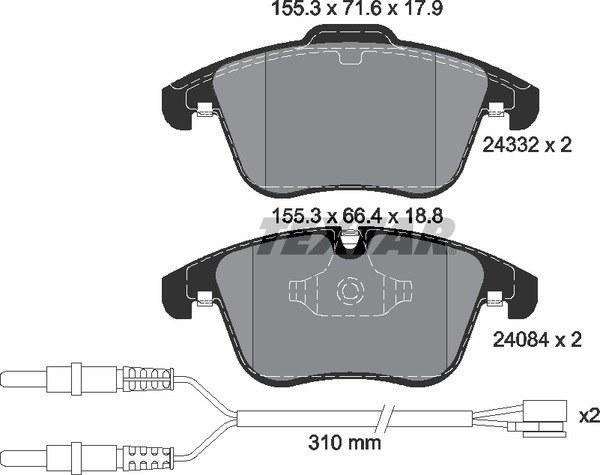 Колодки передние с противошумной пластиной Q+ CITROEN C5 1.6/1.8/2.0 02/08-> TEXTAR 2433201