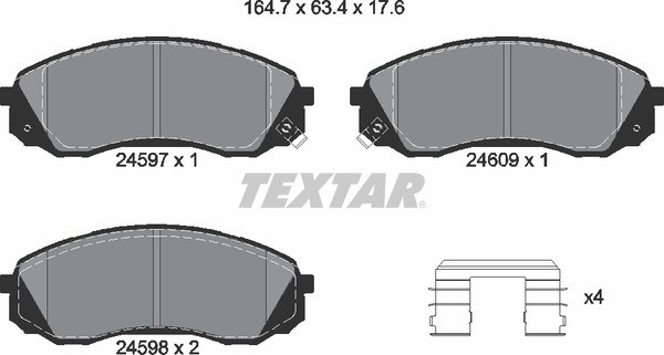 Колодки передние с противошумной пластиной Q+ KIA Carnival/HYUNDAI H-1/Grand Starex 07-> TEXTAR 2459701