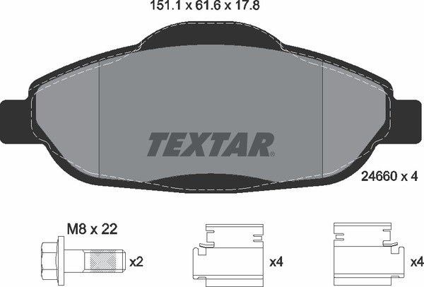 Колодки передние с противошумной пластиной Q+ PEUGEOT 308 TEXTAR 2466001