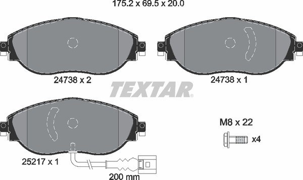 Колодки передние с противошумной пластиной Q+ VAG A3/Octavia III/Superb III/VW Passat B9 2016-> TEXTAR 2473803