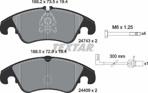 Колодки передние с противошумной пластиной Q+ AD A4/A5/Q5 TEXTAR 2474301