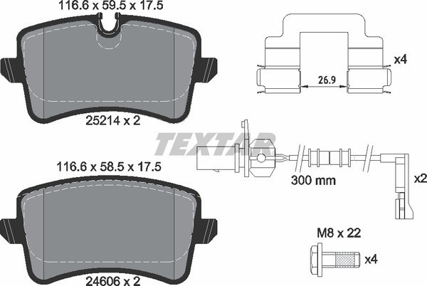 Колодки задние с противошумной пластиной Q+ AUDI TEXTAR 2521401