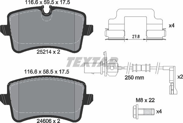 Колодки задние с противошумной пластиной Q+ AUDI TEXTAR 2521404