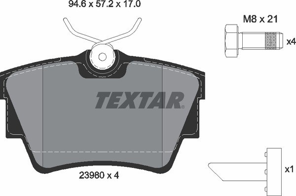 Колодки задние с противошумной пластиной Q+ NISSAN OPEL RENAULT VAUXHALL TEXTAR 2398001