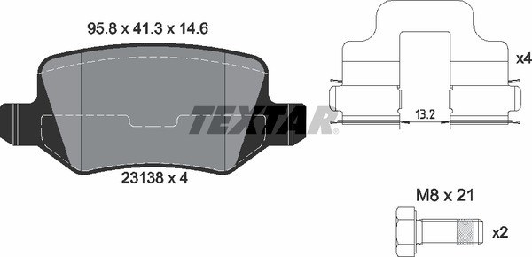 Колодки задние с противошумной пластиной Q+ MB W169/MB W414 TEXTAR 2313805