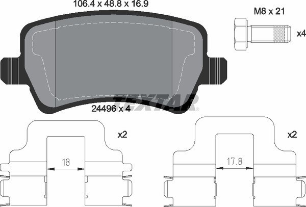 Колодки задние с противошумной пластиной Q+ FORD/VOLVO/LAND ROVER TEXTAR 2449602