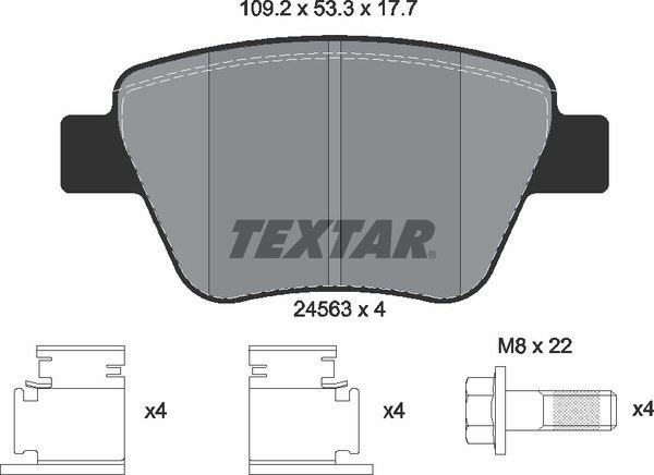 Колодки задние с противошумной пластиной Q+ AD VW SEAT SKODA PA 03->06 TEXTAR 2456301