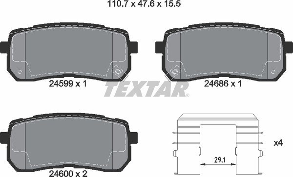 Колодки задние с противошумной пластиной Q+ HYUNDAI H-1/Grand Starex 07- TEXTAR 2459901