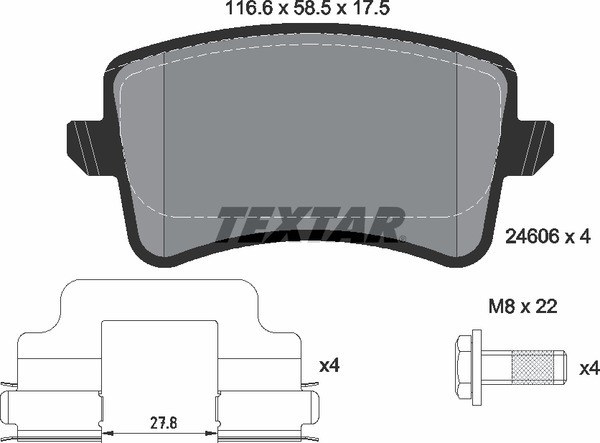 Колодки задние с противошумной пластиной Q+ AD A4/A5/Q5 TEXTAR 2460601
