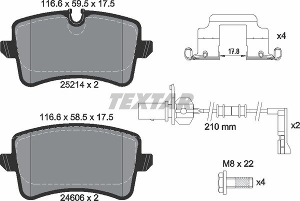 Колодки задние с противошумной пластиной Q+ AUDI A6/S6/A7 2011-> TEXTAR 2521402