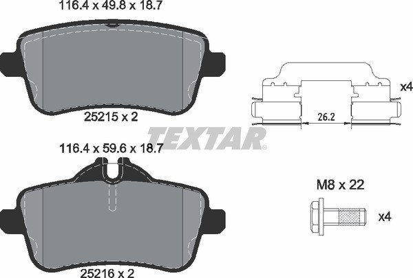 Колодки задние с противошумной пластиной Q+ MB G/ML-Class (X166/W166) 2011-> TEXTAR 2521501