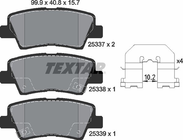 Колодки задние с противошумной пластиной Q+ HYUNDAI Solaris HATCHBACK/Sonata 08->/KIA Soul TEXTAR 2533701