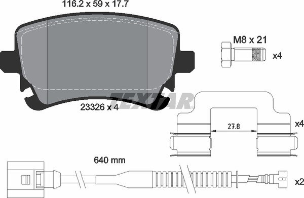Колодки задние с противошумной пластиной Q+ VOLKSWAGEN TEXTAR 2332603