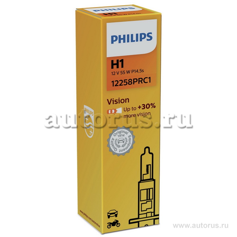 Лампа 12V H1 55W +30% PHILIPS Premium 1 шт. картон 12258PRC1