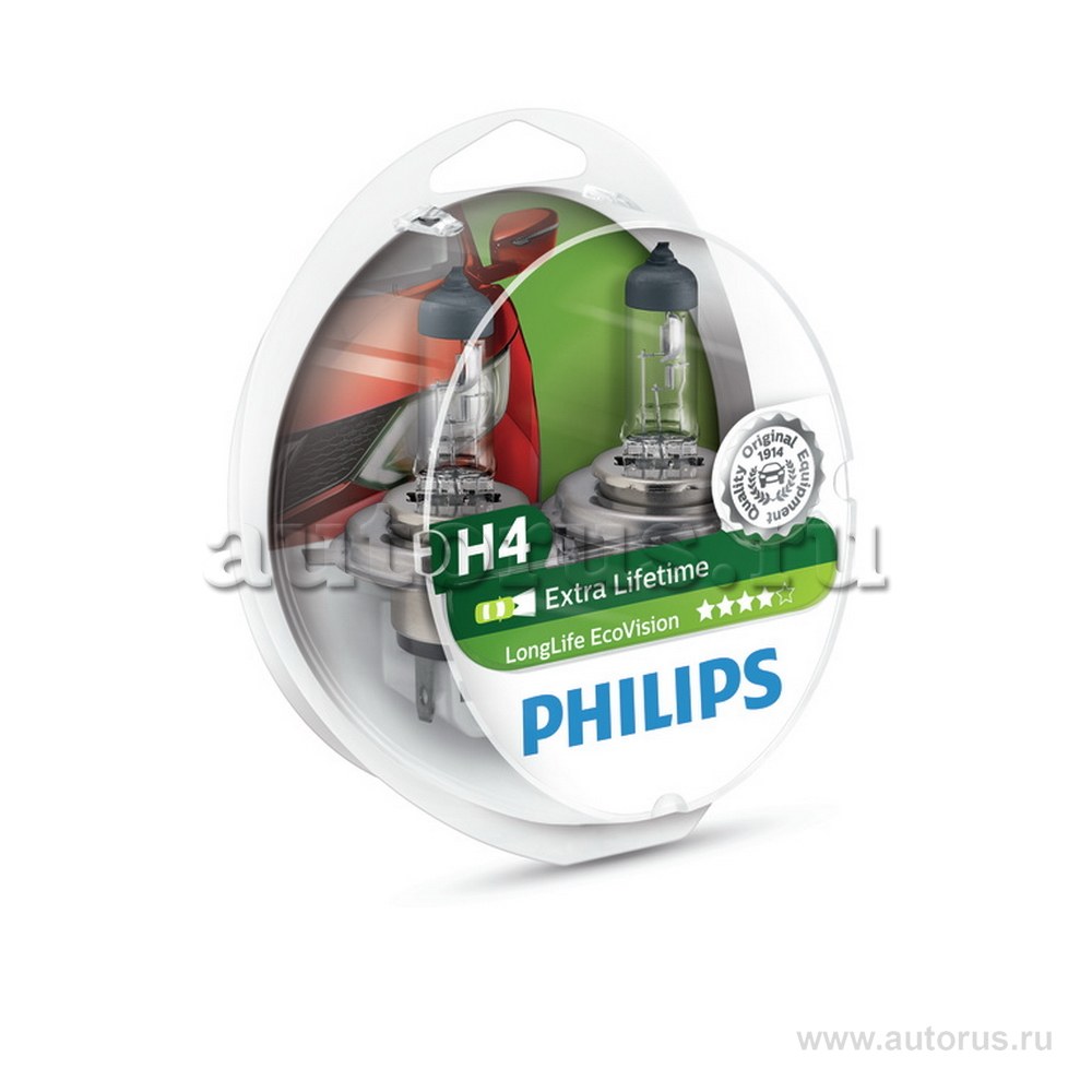 Лампа 12V H4 60/55W PHILIPS Longerlife Eco Vision 2 шт. DUOBOX 12342LLECOS2