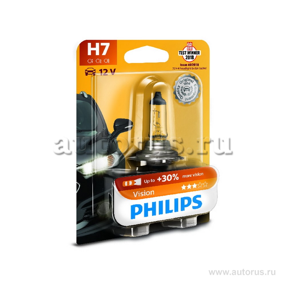 Лампа 12V H7 55W +30% PHILIPS Vision 1 шт. блистер 12972PRB1
