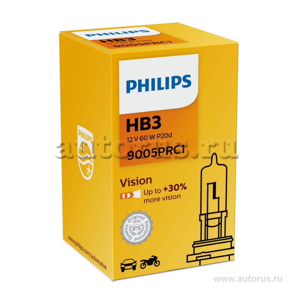 Лампа 12V HB3 60W +30% PHILIPS Premium 1 шт. картон 9005PRC1