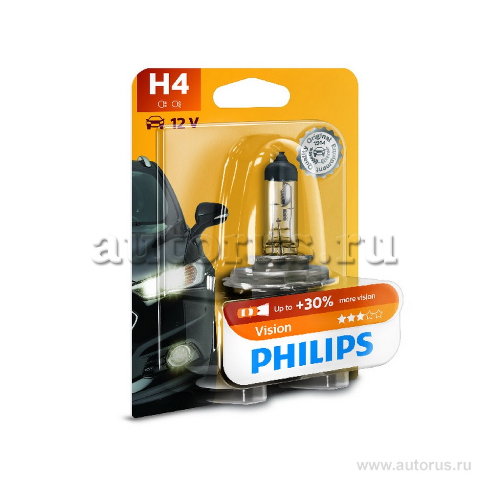 Лампа 12V H4 60/55W 1815lm P43T-38 3200K PHILIPS Vision 1 шт. блистер 12342PRB1