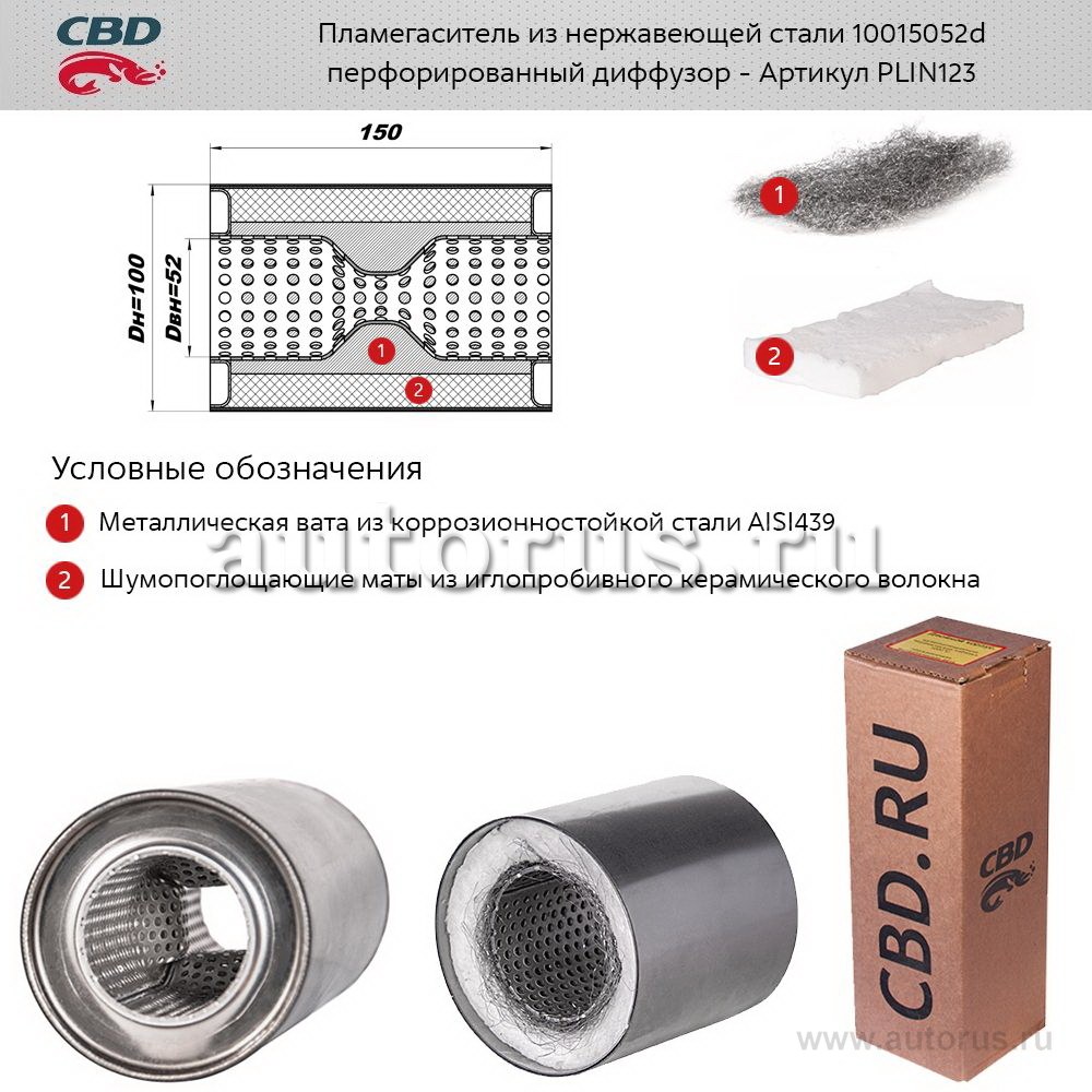 Пламегаситель 10015052d с перфорированным диффузором, из Нерж.стали. CBD. PLIN123