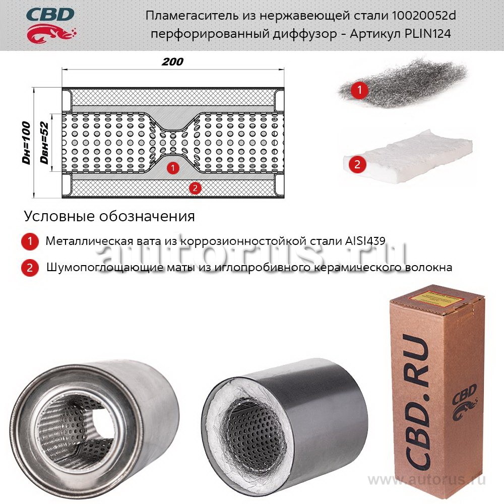 Пламегаситель 10020052d с перфорированным диффузором, из Нерж.стали. CBD. PLIN124