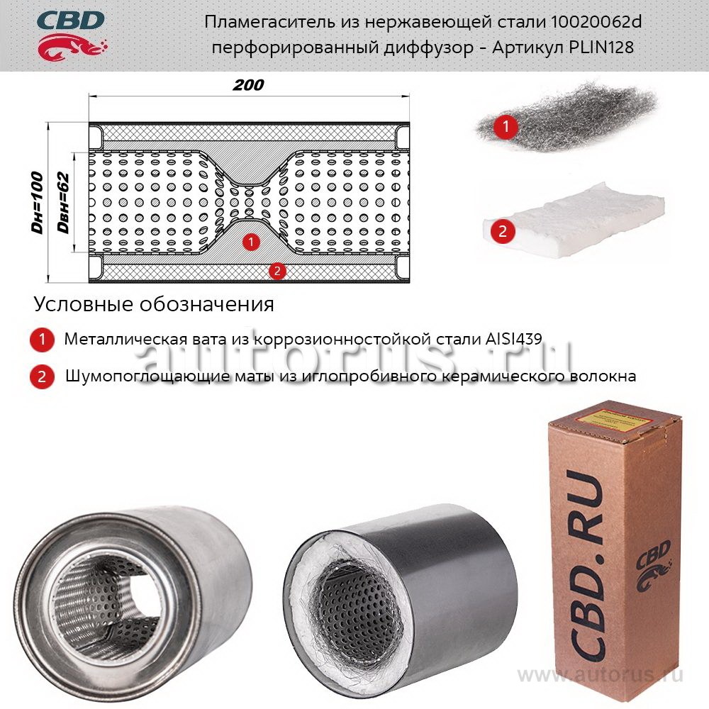 Пламегаситель 10020062d с перфорированным диффузором, из Нерж.стали. CBD. PLIN128