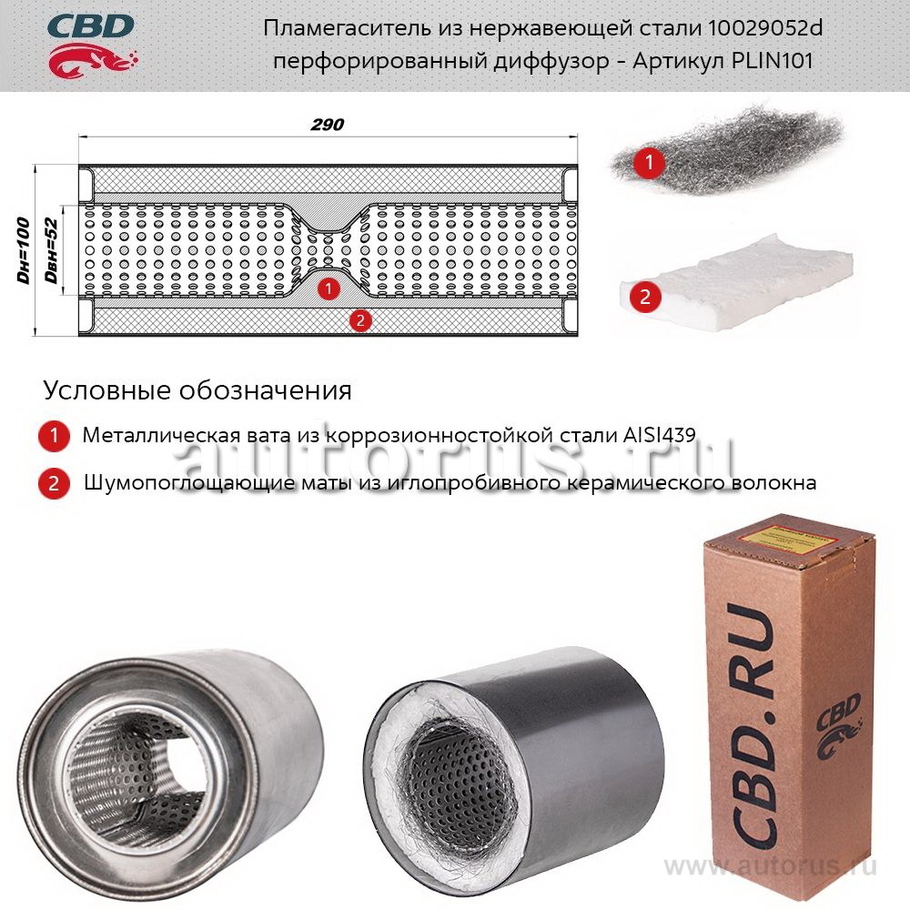 Пламегаситель 10029052d с перфорированным диффузором, из Нерж.стали. CBD. PLIN101