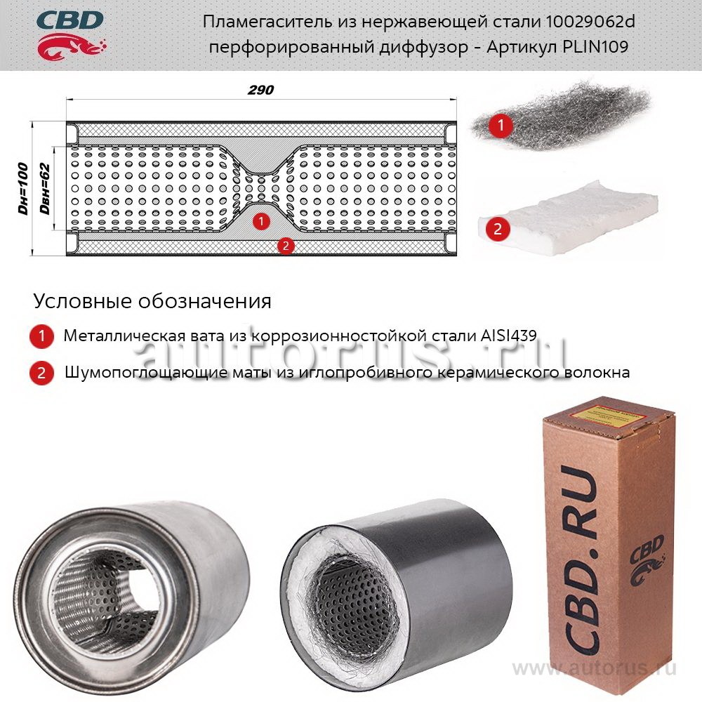 Пламегаситель 10029062d с перфорированным диффузором, из Нерж.стали. CBD. PLIN109