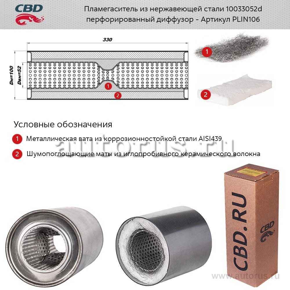 Пламегаситель 10033052d с перфорированным диффузором, из Нерж.стали. CBD. PLIN106