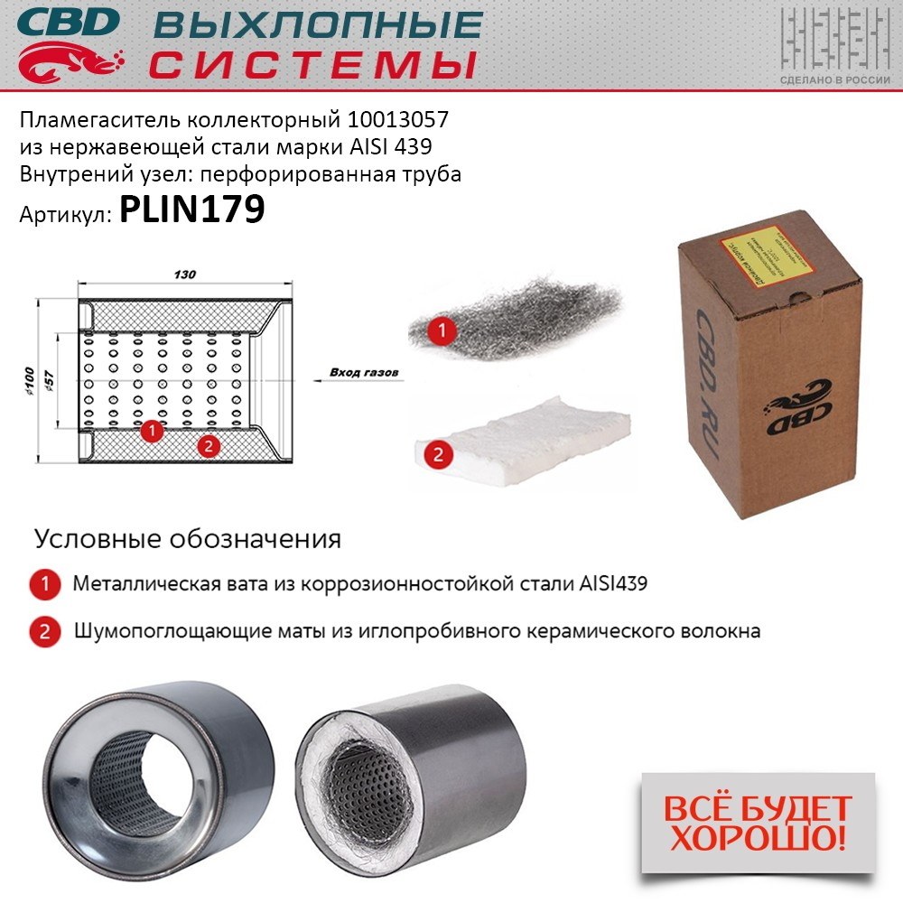 Пламегаситель коллекторный 10013057 перфорированный, из Нерж.стали. CBD. PLIN179