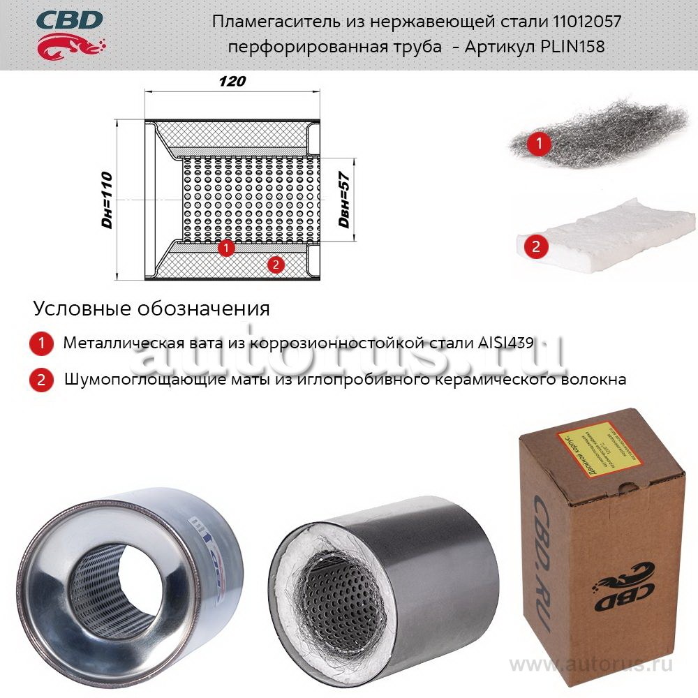 Пламегаситель коллекторный 11012057 перфорированный, из Нерж.стали. CBD. PLIN158