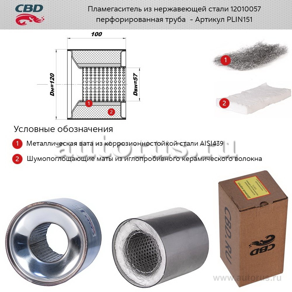 Пламегаситель коллекторный 12010057 перфорированный, из Нерж.стали. CBD. PLIN151