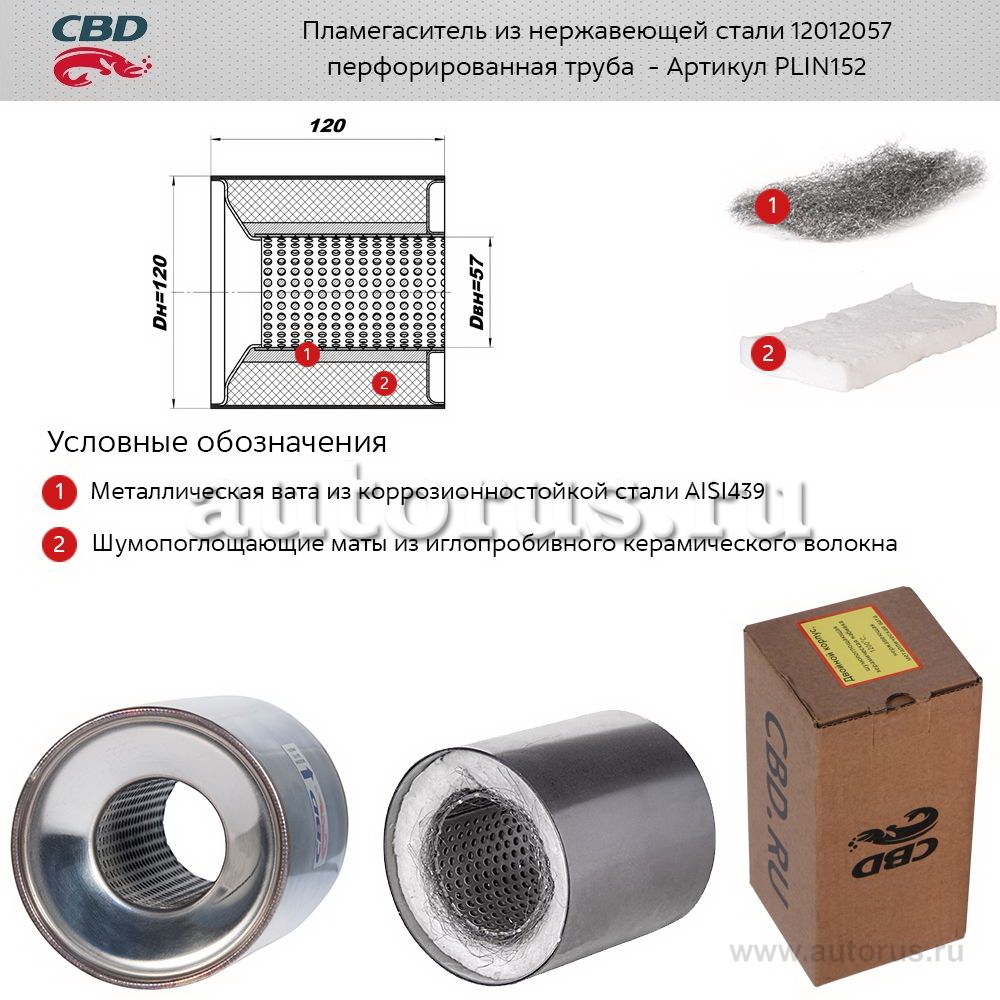 Пламегаситель коллекторный 12012057 перфорированный, из Нерж.стали. CBD. PLIN152