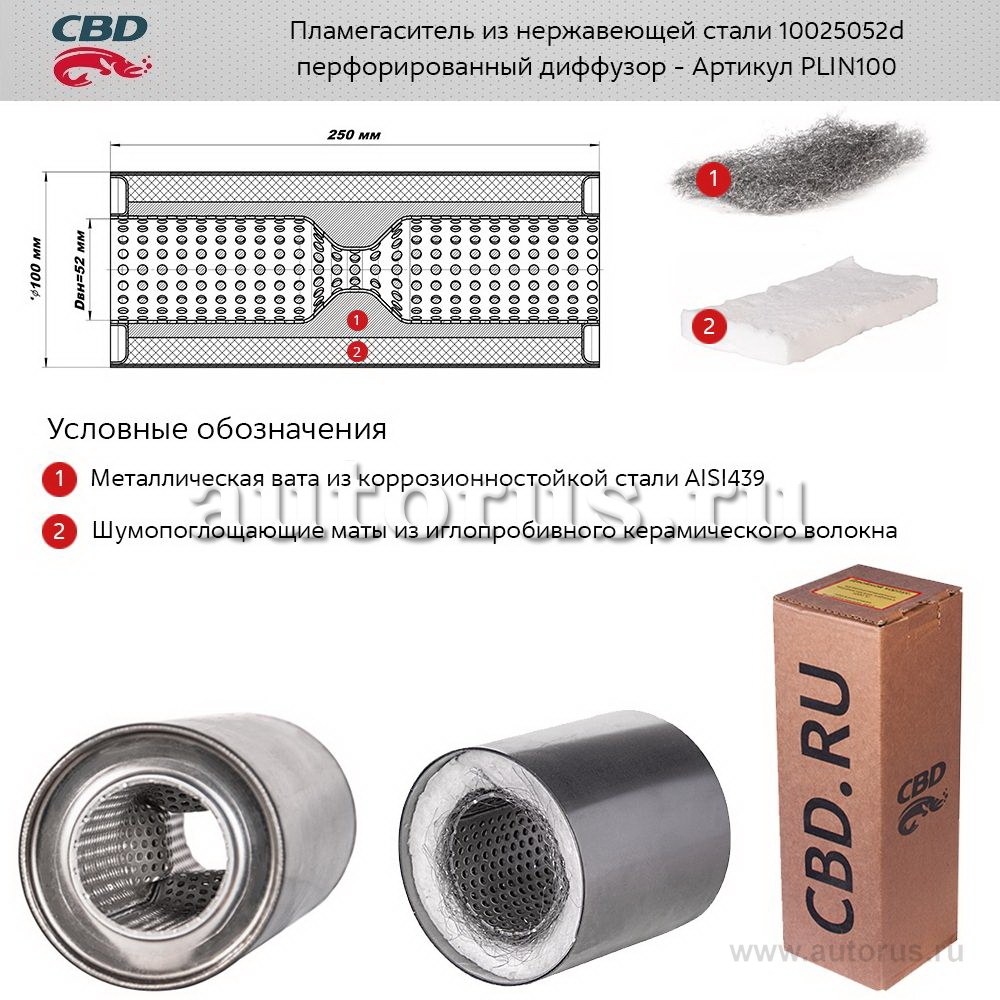 Пламегаситель 10025052d с перфорированным диффузором, из Нерж.стали. CBD. PLIN100