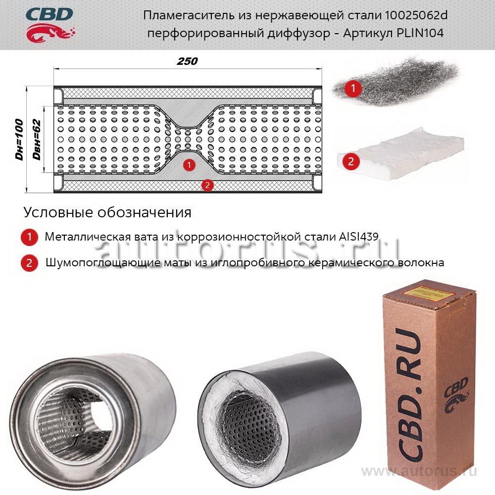 Пламегаситель 10025062d с перфорированным диффузором, из Нерж.стали. CBD. PLIN104