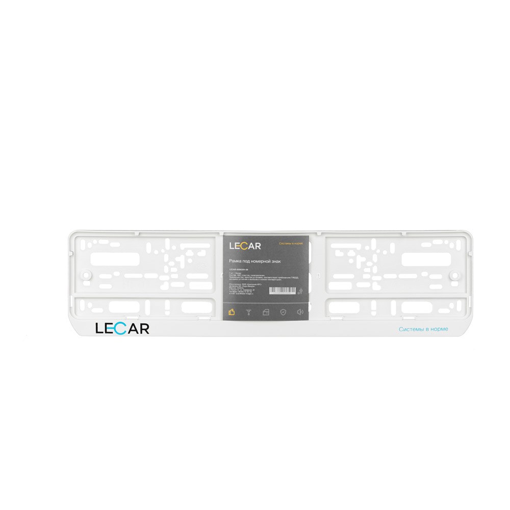 Рамка под номерной знак с лого односоставная (белая) LECAR LECAR000020408