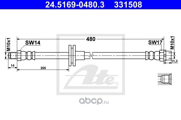 Шланг тормозной передний ATE 24.5169-0480.3