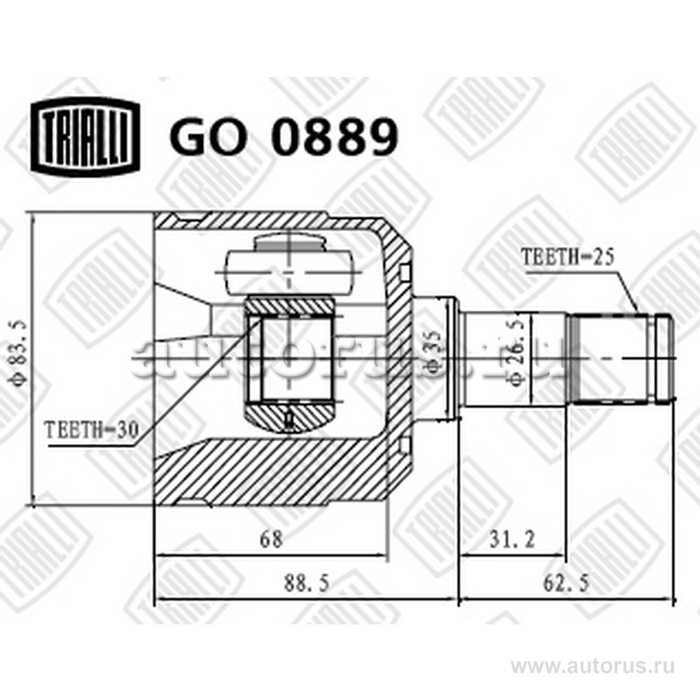 ШРУС для а/м Hyundai Elantra XD (00-) 1.6i AT (внутр.) TRIALLI GO 0889